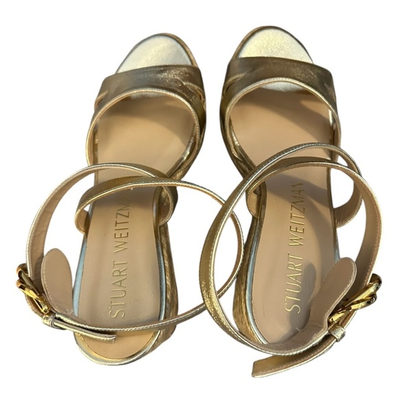 NWOT Stuart Weitzman Gold Zuzu wedge sandals - Picture 6 of 13
